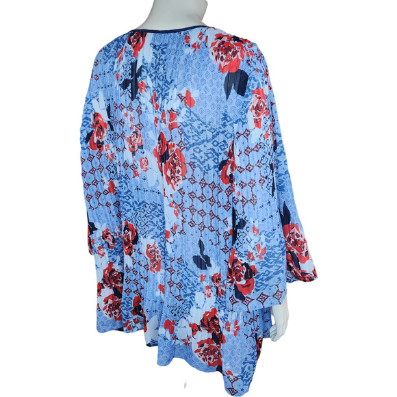 Woman Within‎ Blue Red floral CRINKLE peasant top 18/20 1X Beaded Neckline - Picture 4 of 12